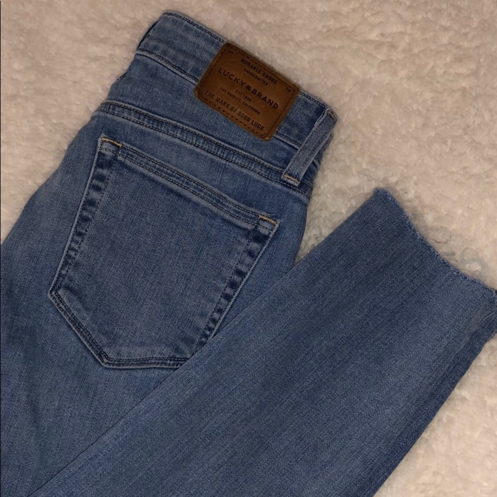 Lucky Brand skinny frayed slit ankle jeans